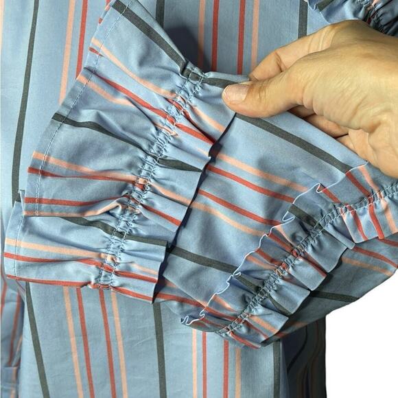 Halogen Striped Ruffled Blouse Bell Sleeves Cotton Size Small - Picture 10 of 14